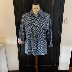 Navy Polka Dot Button-Up Shirt - No Iron